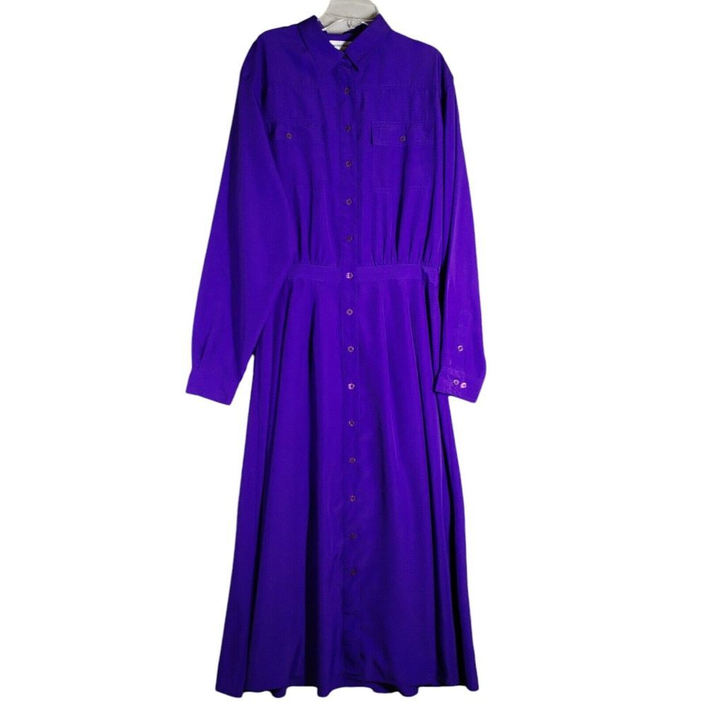 Vintage Nancy Keegan 14T Tall Dress 80's Secretary Silky Purple Polyester Modest